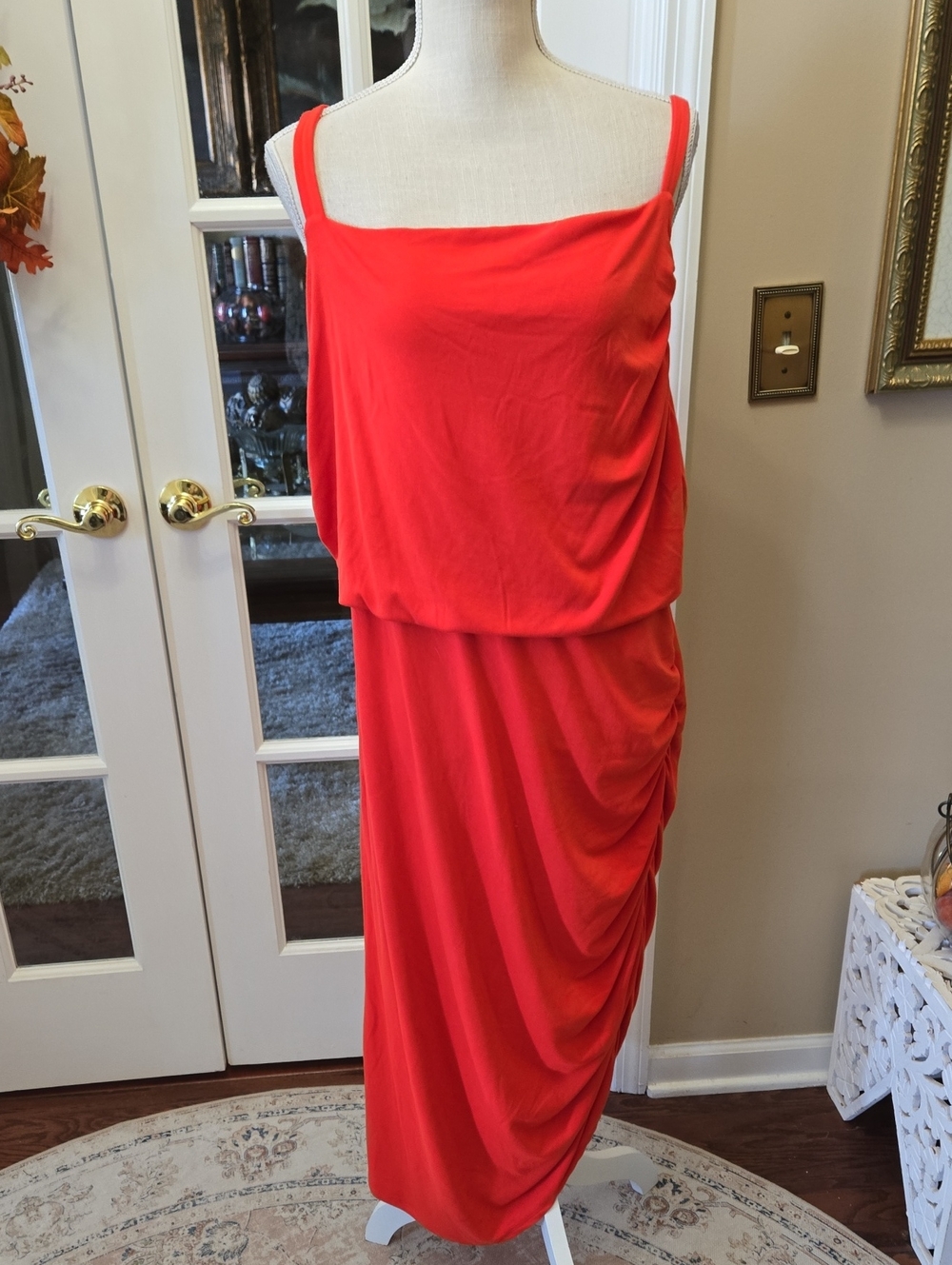 sofia by sofia vergara Bright Red Draped Maxi Dress Sleeveless Stretch XXXL NEW - Picture 1 of 7
